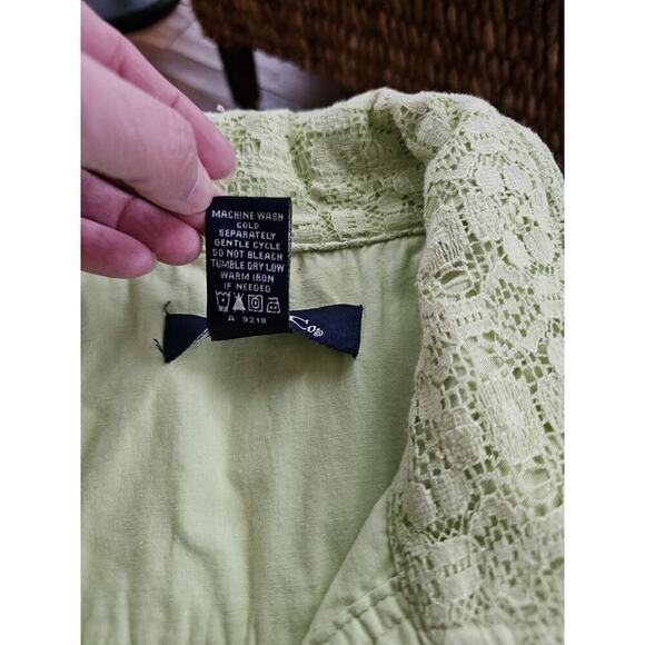 Denim & Co Sz Large Romantic LIME Green Lace Floral Jacket Button Up Pockets - Picture 6 of 7